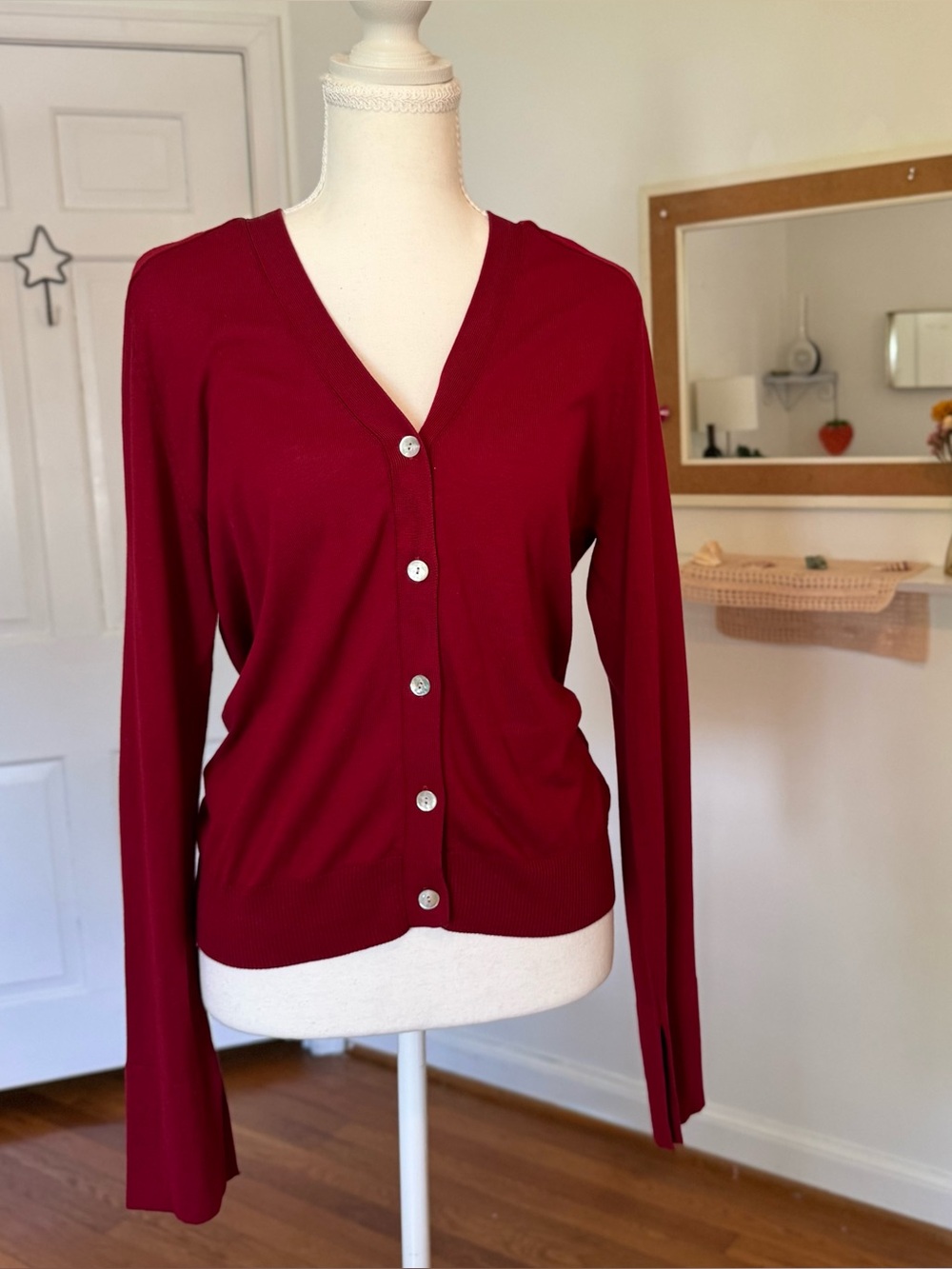 NWT Zara Red Cardigan with Sleeve Slits Lightweight Lyocell Cotton Blend Sz Sm